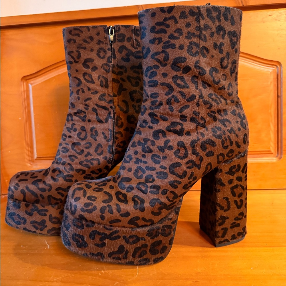 Jeffrey Campbell Widow Brown Leopard Platform Heeled Boots